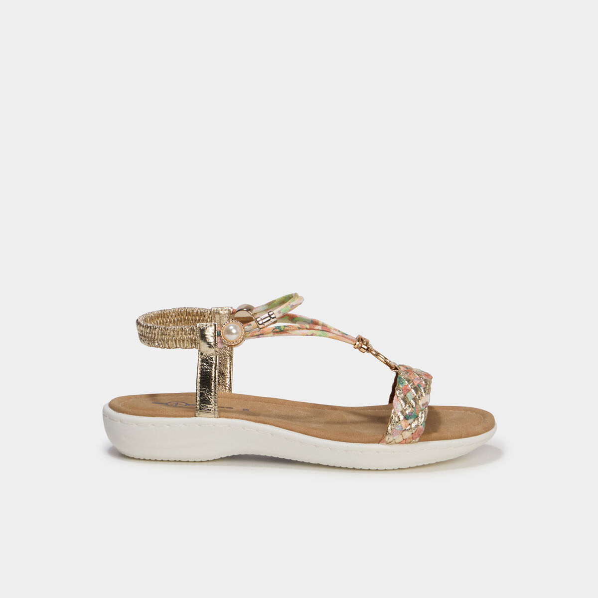 Sandales compens&eacute;es d&eacute;tails bijoux multicolore femme