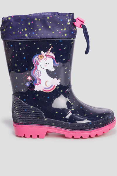 Bottes de pluie semelle crant&eacute;e bleu marine fille