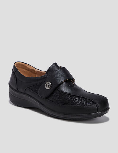 Chaussures confort compens&eacute;es &agrave; scratch noir femme