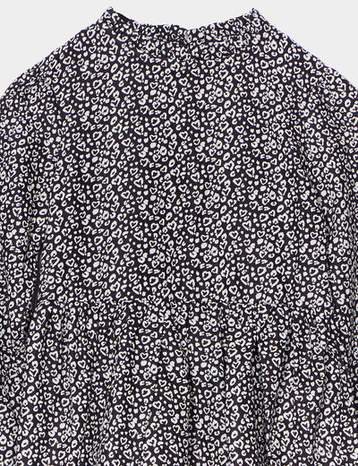 Robe trapèze col montant à volants noir fille