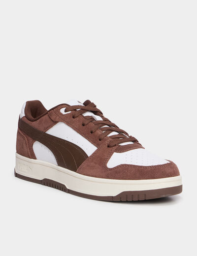 Baskets &agrave; lacets en cuir Puma marron homme
