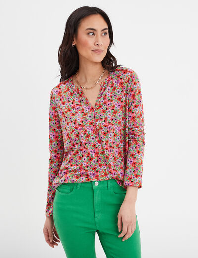 T-shirt manches longues à revers rouge femme