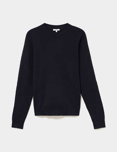 Pull en maille textur&eacute;e col rond bleu marine homme