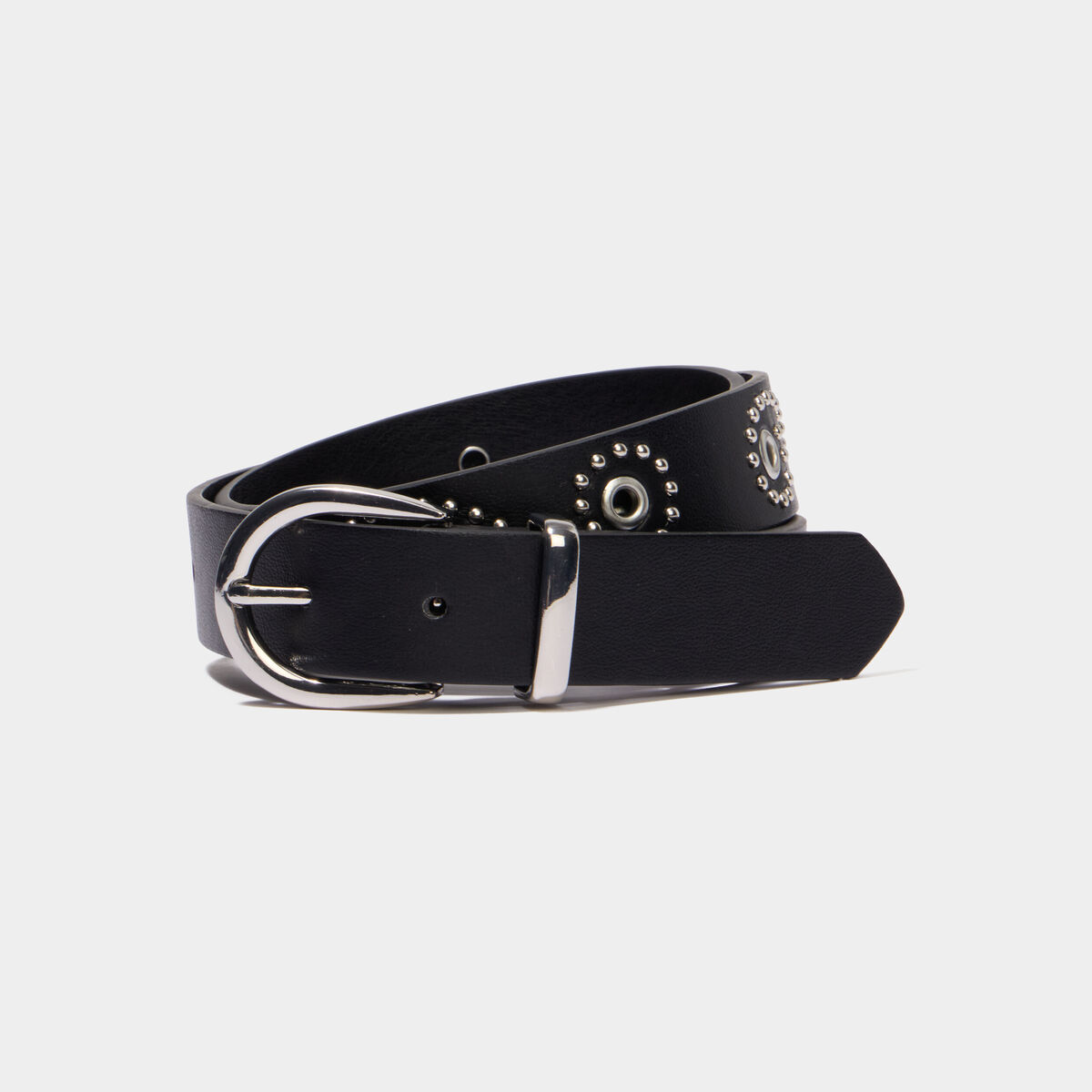 Ceinture avec oeillets et clous noir femme