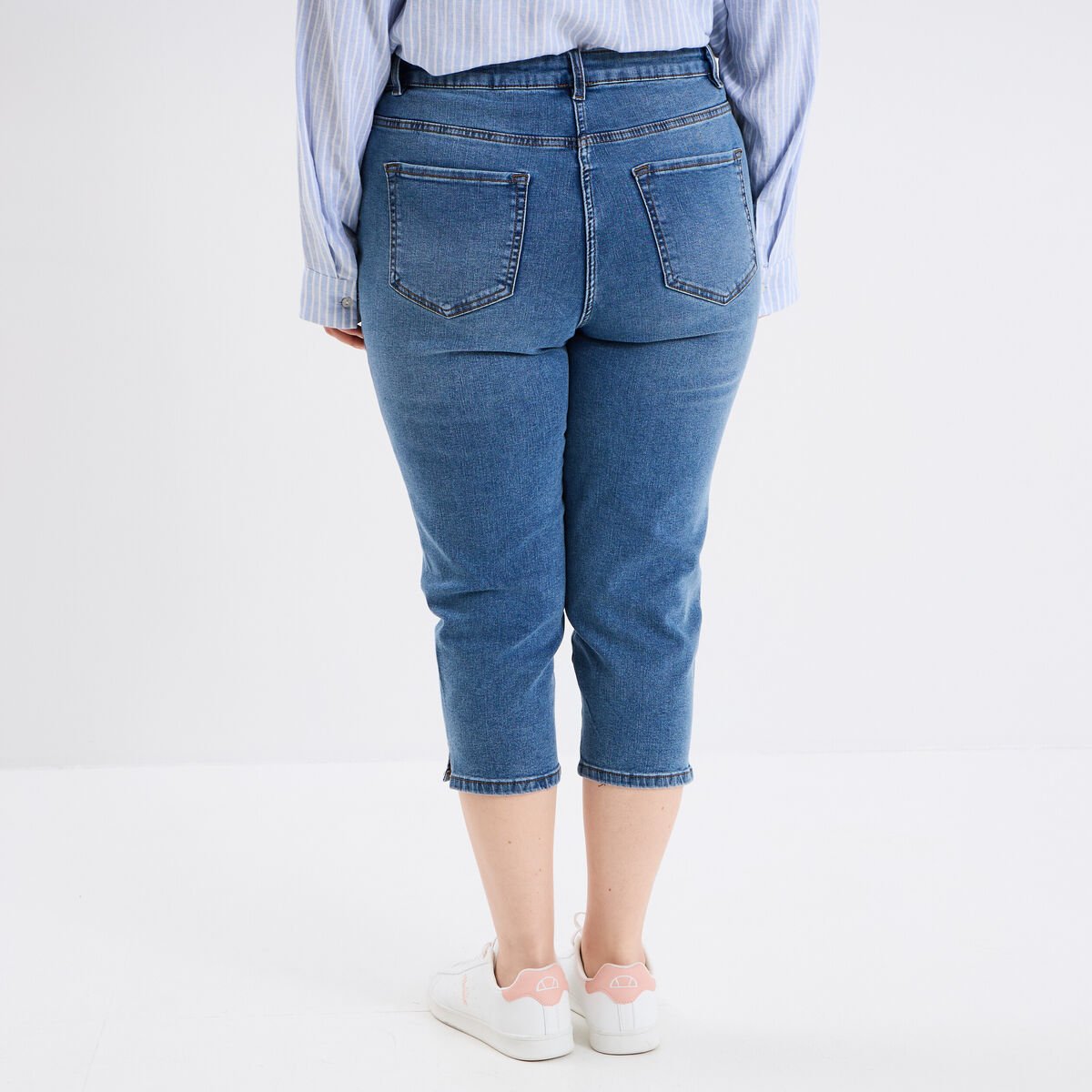 Jeans corsaire slim taille haute bleu clair femme grande taille