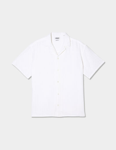 Chemise manches courtes gaze de coton blanc homme