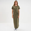 Robe midi taille effet noué coton vert kaki femme