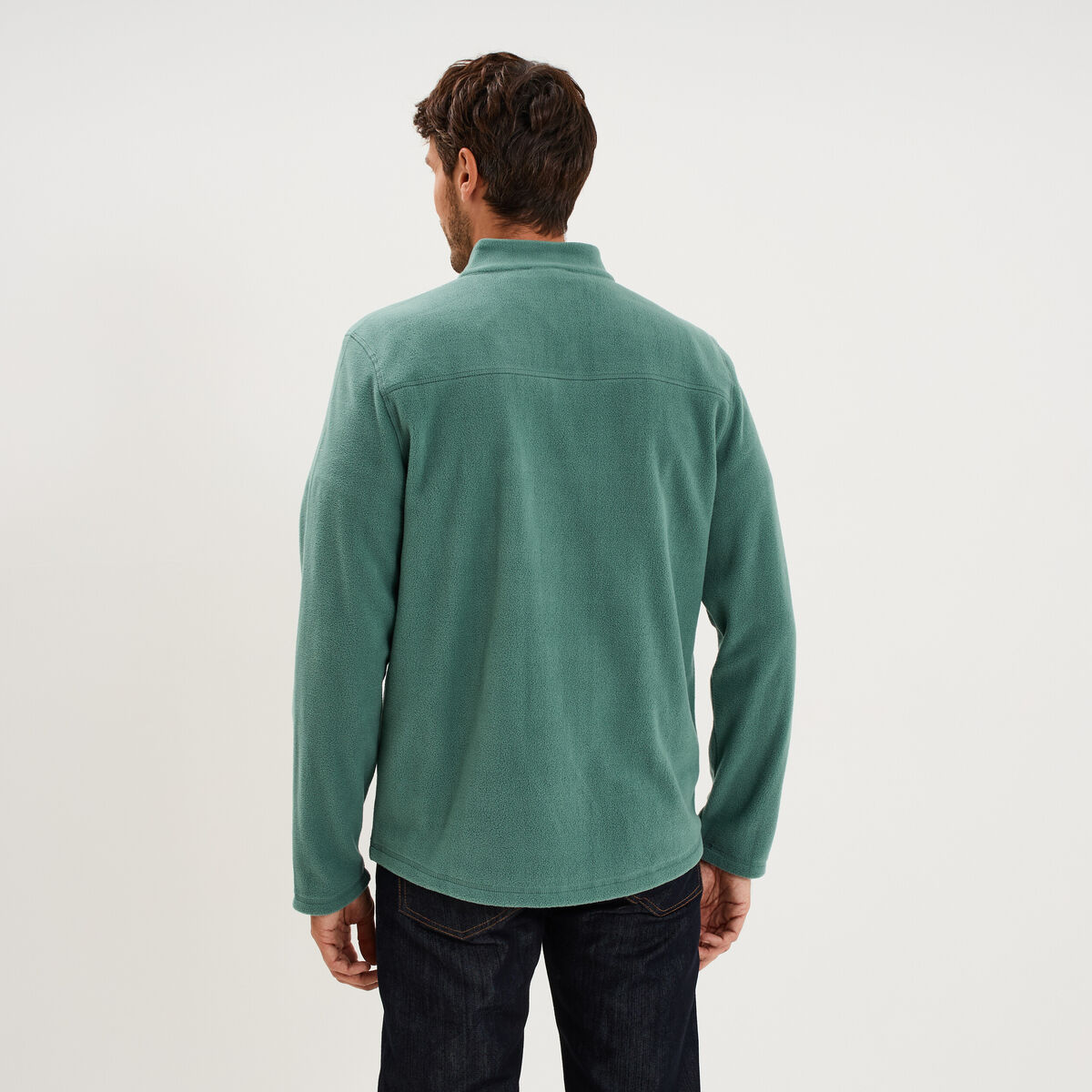 Sweat polaire col camionneur vert fonc&eacute; homme