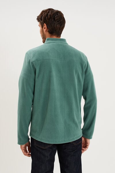 Sweat polaire col camionneur vert fonc&eacute; homme