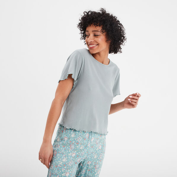 haut de pyjama manches courtes bleu gris femme Haut de pyjama manches courtes bleu gris femme