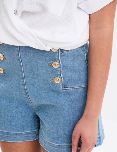 Short en jeans à pont denim double stone femme