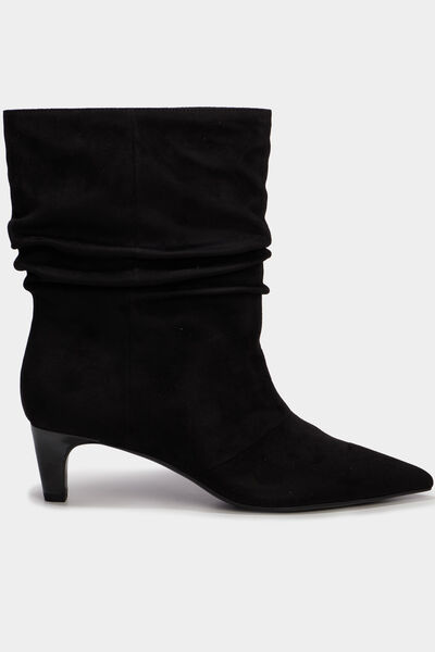 Bottines pliss&eacute;es talon kitten heel noir femme