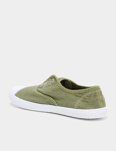 Tennis basses en toile enfilage facile vert kaki femme