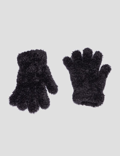 Gants fausse fourrure noir femme