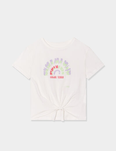 T-shirt noué manches courtes coton ivoire fille