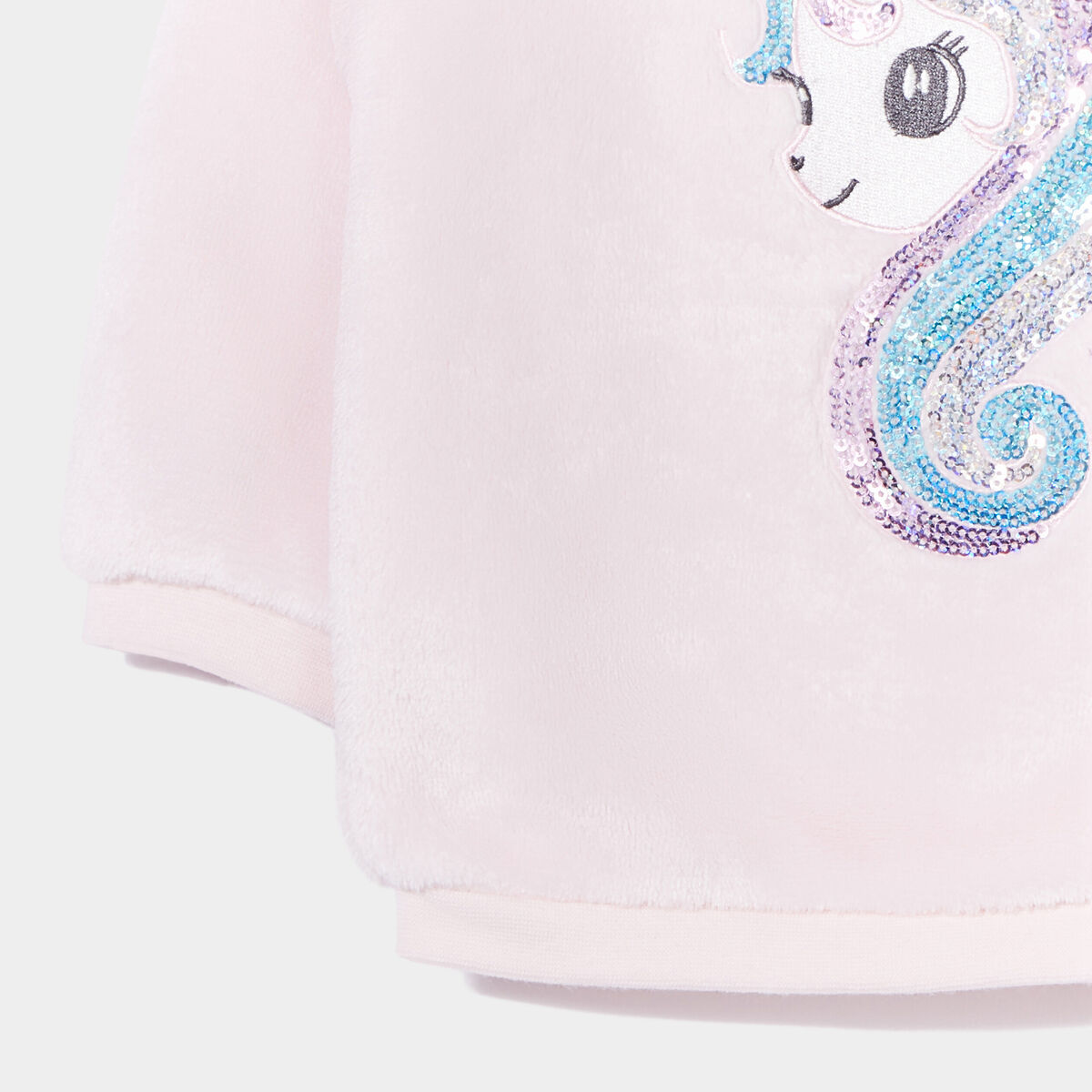 Sweat velours à sequins boutonné rose clair bébé fille