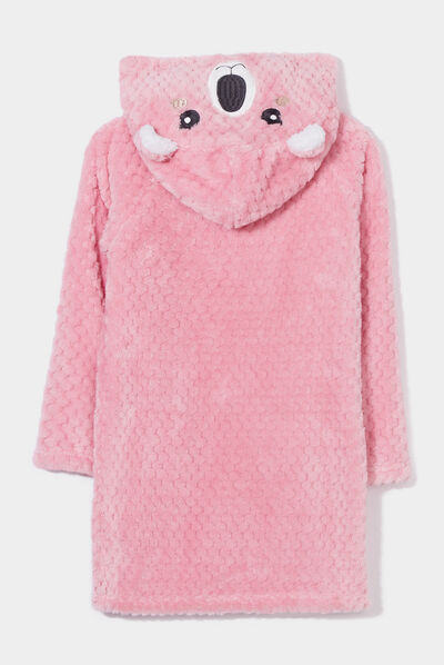 Peignoir pilou zippé à capuche rose fille
