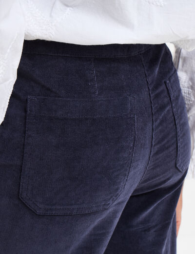 Pantalon effet velours &agrave; pont 7/8&egrave;me bleu fonc&eacute; femme