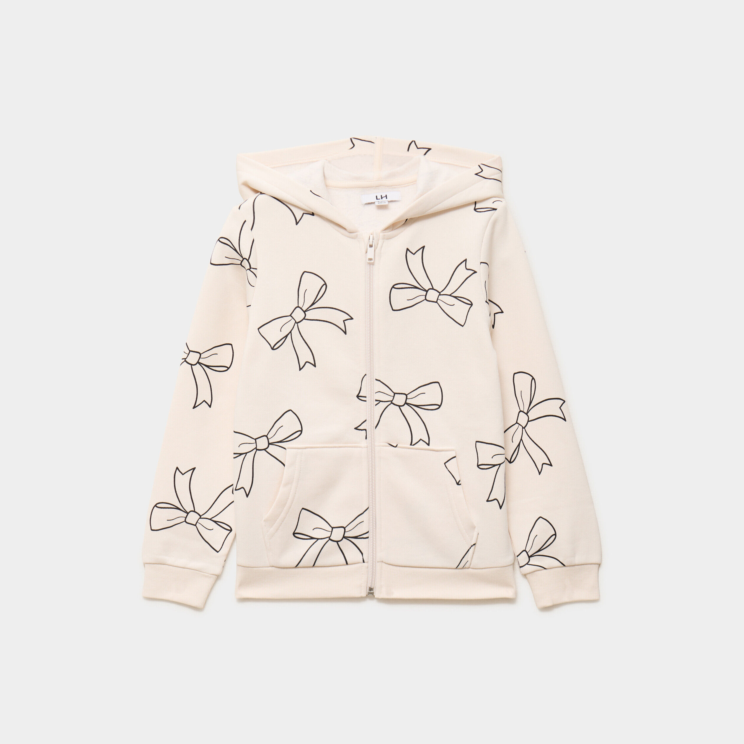 Sweat zippé à capuche beige fille LH