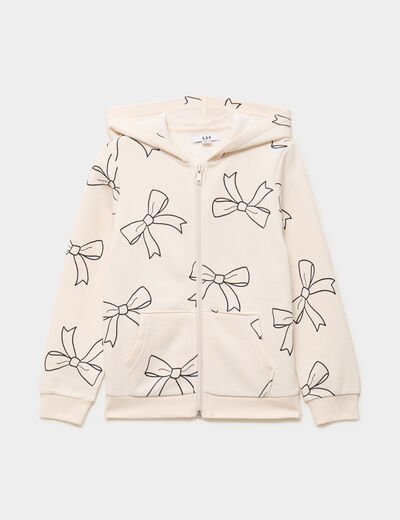 Sweat zipp&eacute; &agrave; capuche beige fille