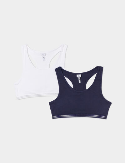 Lot 2 brassières effet côtelé coton bleu marine fille