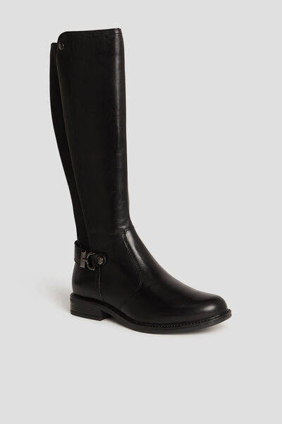 Bottes cavali&egrave;res avec boucles en cuir noir femme
