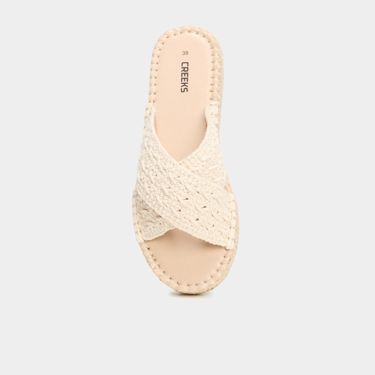Mules effet tress&eacute; macram&eacute; blanc femme