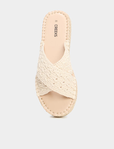 Mules effet tress&eacute; macram&eacute; blanc femme
