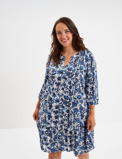 Robe évasée fluide manches longues col V blanc femme grande taille