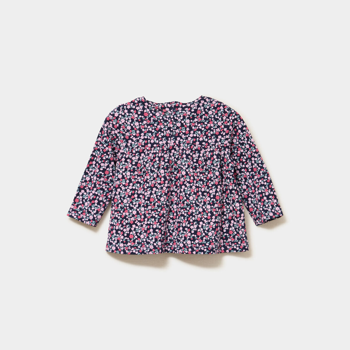 T-shirt manches longues col rond coton bleu marine b&eacute;b&eacute; fille