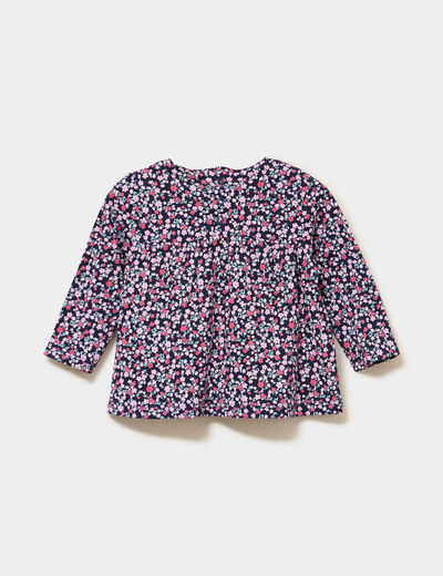 T-shirt manches longues col rond coton bleu marine b&eacute;b&eacute; fille