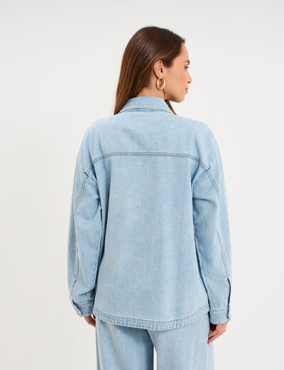 Veste surchemise oversize en jean coton denim triple stone femme