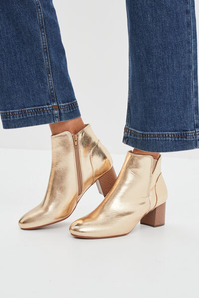 Bottines métallisées à talons jaune or femme