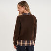 Pull 2-en-1 col chemise manches longues marron fonc&eacute; femme