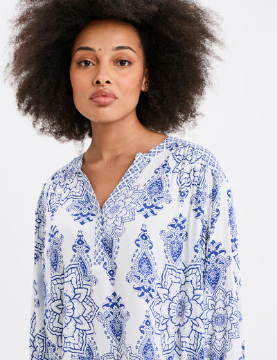 Blouse fluide col tunisien blanc femme