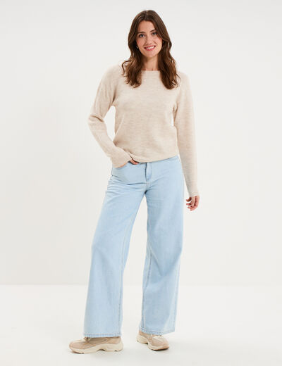 Pull col rond manches longues ecru femme
