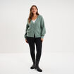 Gilet col en V boutonn&eacute; manches longues vert femme grande taille