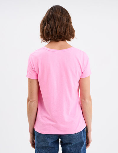 T-shirt col rond manches courtes Creeks rose fluo femme