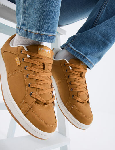 Tennis à lacets bout rond jaune foncé homme