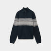 Pull camionneur jacquard manches longues bleu marine homme