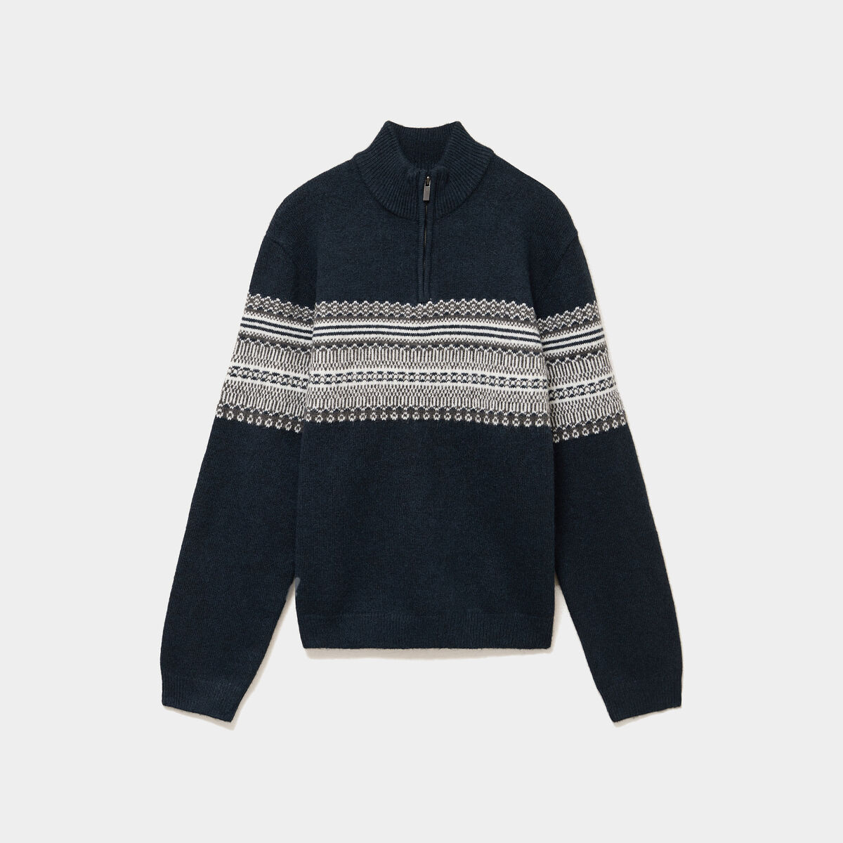 Pull camionneur jacquard manches longues bleu marine homme