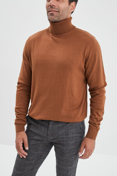 Pull avec col roulé camel homme