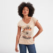 T-shirt coton col en V manches courtes beige femme
