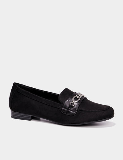 Mocassins plats su&egrave;de noir femme