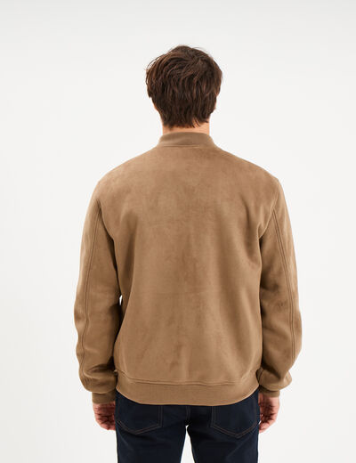 Blouson bomber effet su&eacute;dine taupe homme