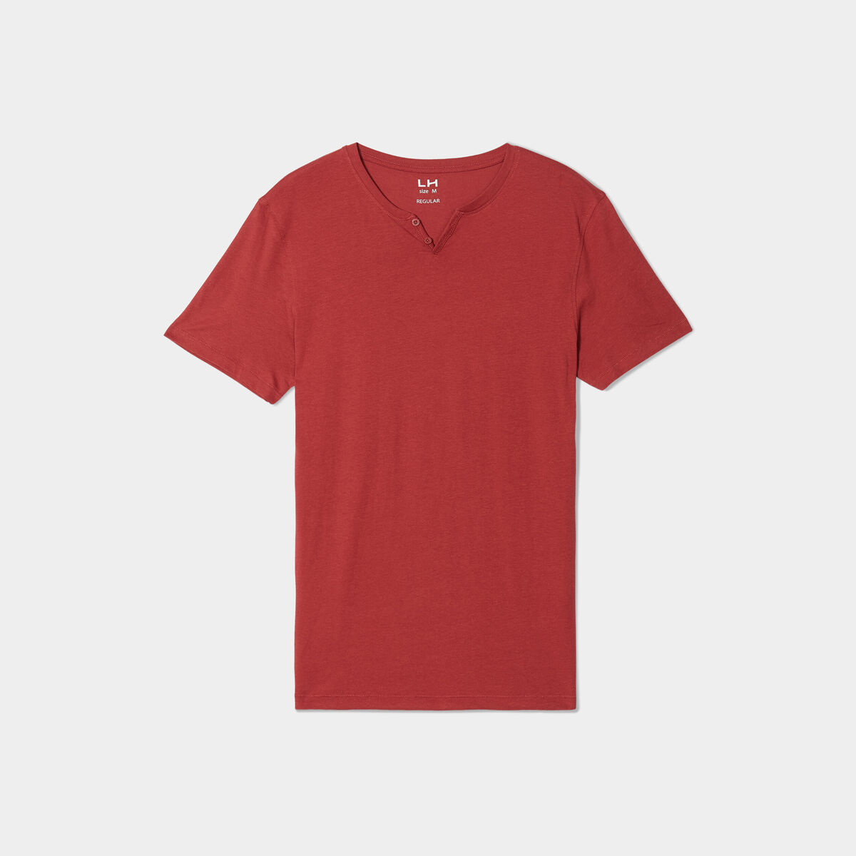 T-shirt manches courtes col tunisien rouge fonc&eacute; homme