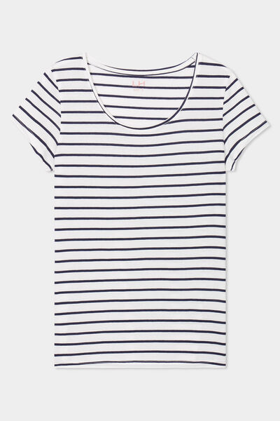 T-shirt ray&eacute; manches courtes ecru femme