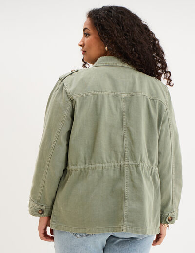 Veste boutonn&eacute;e poches &agrave; rabat vert kaki femme grande taille
