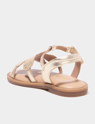 Sandales en cuir fleur bride scratch jaune or fille