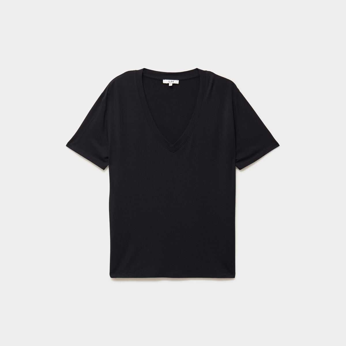 T-shirt fluide col en V manches courtes noir femme